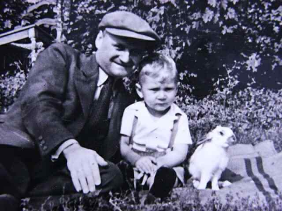 1930s-father, son and happy rabbit